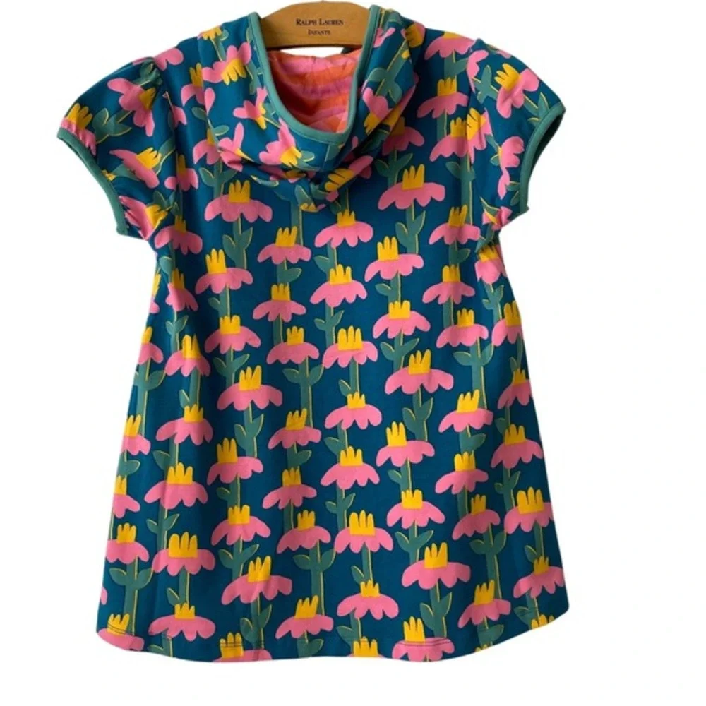 Finding Foxtale Whimsical Daisy Floral Hoodie Tunic Top Girls 10 Blue Pink Beach